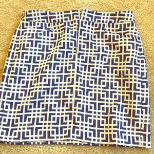 Blue and white Greek key skirt with pockets